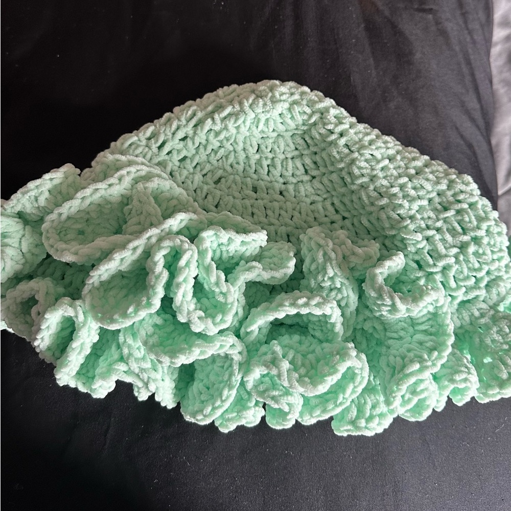 Mint Green Crochet Ruffle Hat
